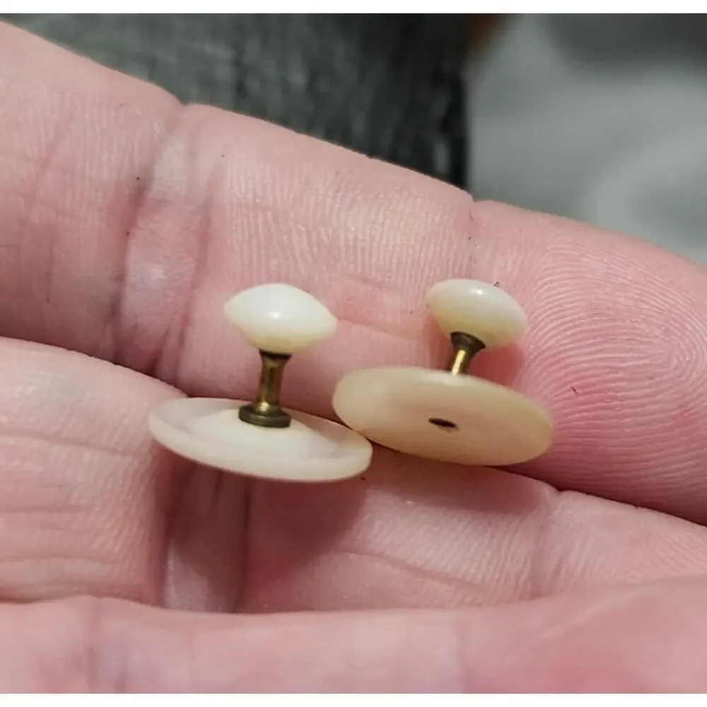 Vintage Set Cufflinks Bakelite? Cream Button Covers Double Sided